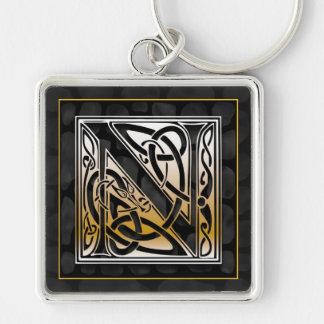 N Initial "Celtic Black Stone" Key Chain