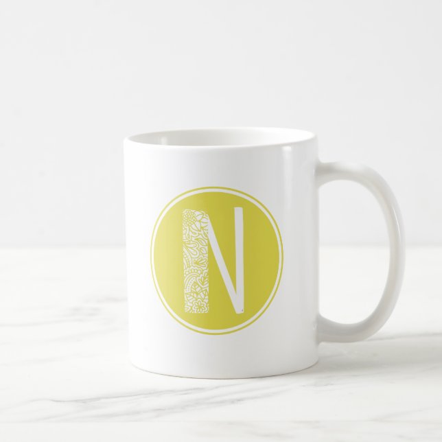 N Initial Floral Monogram Coffee Mug (Right)