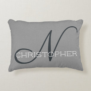 N Initial Personalized Name Black White Grey Accent Pillow