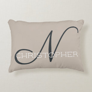N Initial Personalized Name Neutral Tan Taupe Accent Pillow