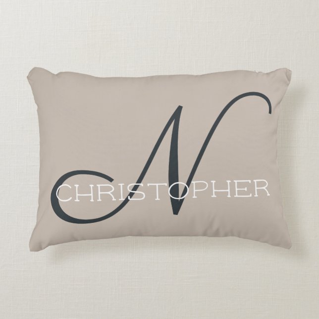N Initial Personalized Name Neutral Tan Taupe Accent Pillow (Front)