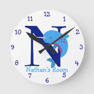 N is for Narwhal and Nathan-Child's Bedroom Round Clock
