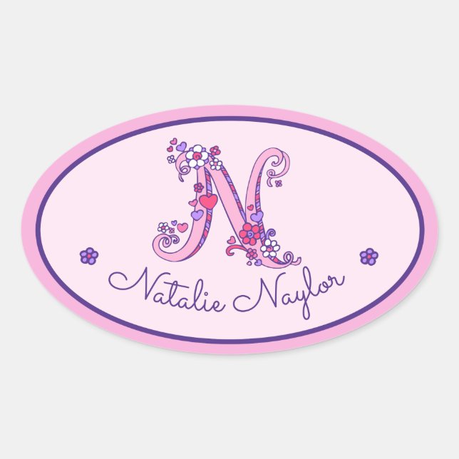 N letter monogram custom name id pink stickers (Front)
