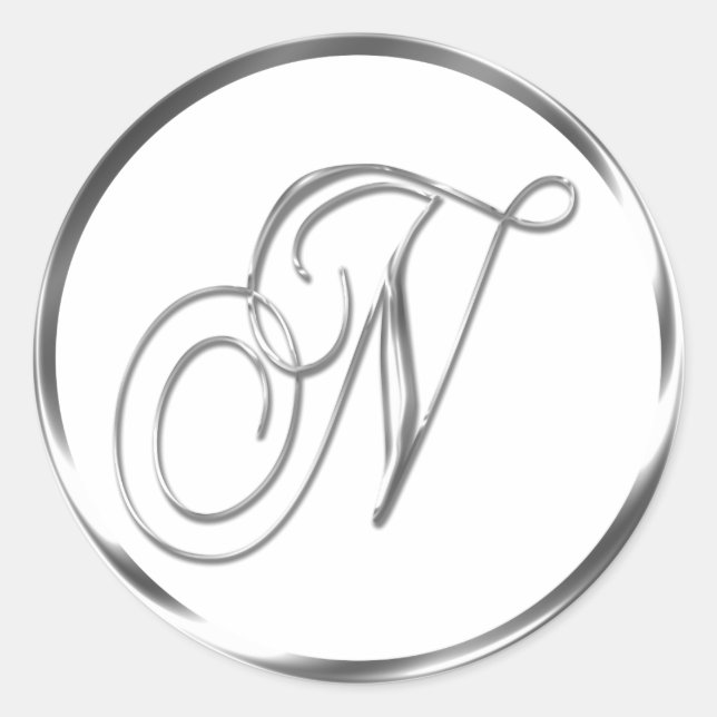N Monogram Faux Silver Envelope Or Favour Seal (Front)