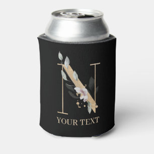 N Monogram Floral Personalized Can Cooler