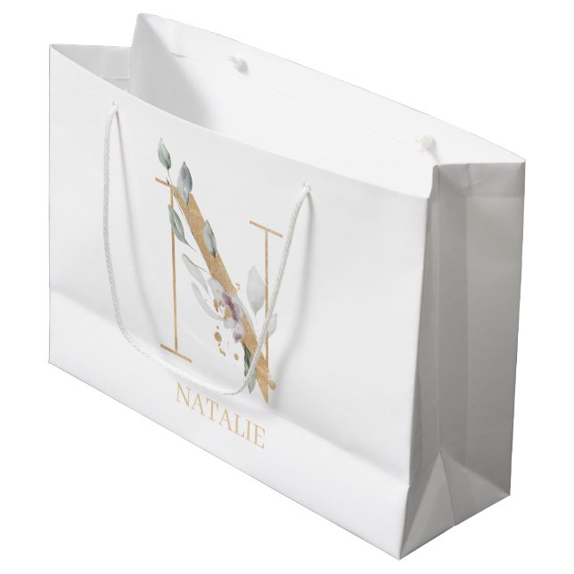 N Monogram Floral Personalized Large Gift Bag (Front Angled)