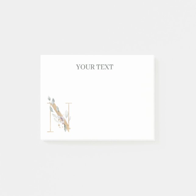 N Monogram Floral Personalized Post-it Notes (Front)