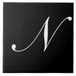 N Monogram Initial White on Black Tile<br><div class="desc">Classic White Letter Monogram on Black Background, N.</div>
