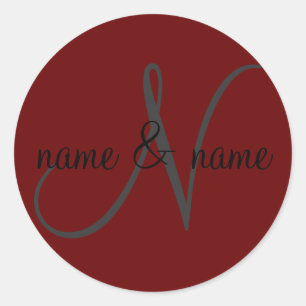 "N" monogram label, personalize first names Classic Round Sticker