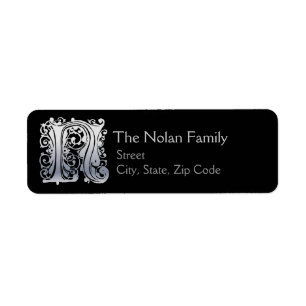 N Monogram "Silver Lace" design Address Lables