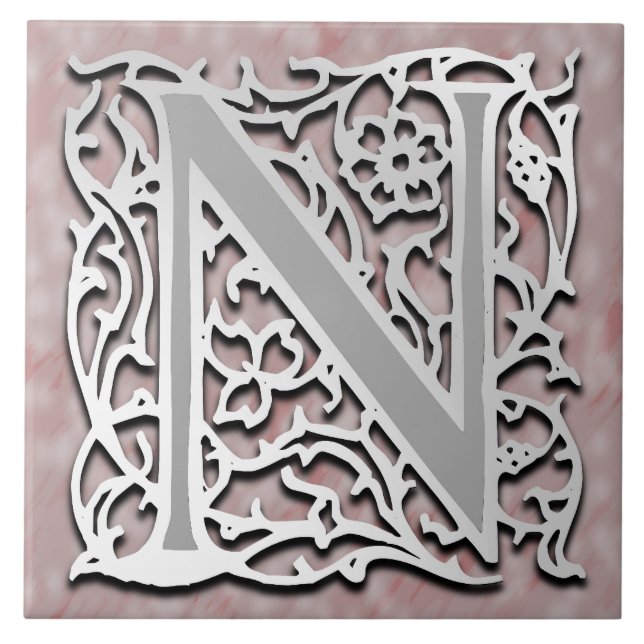 N Monogram "Silver Stone" Ceramic Tile (Front)