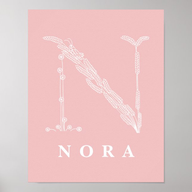 N Monogramme floral botanique Poster personnalisé  (Devant)