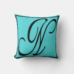 N OREILLER INITIAL - Lettre N sur Fond Aqua