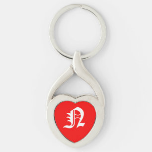 "N" Red Heart Keychain