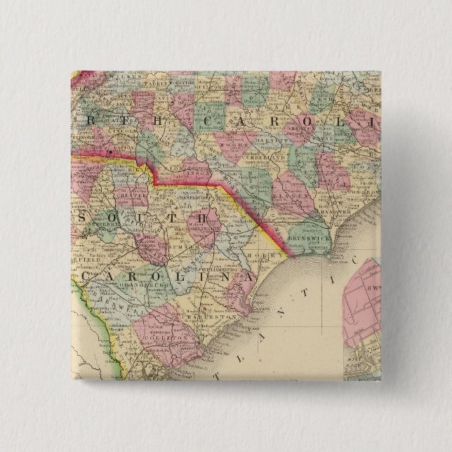 N & S Carolina Map by Mitchell 2 Inch Square Button (Front)