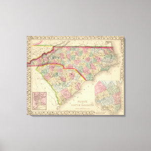 N & S Carolina Map by Mitchell Canvas Print
