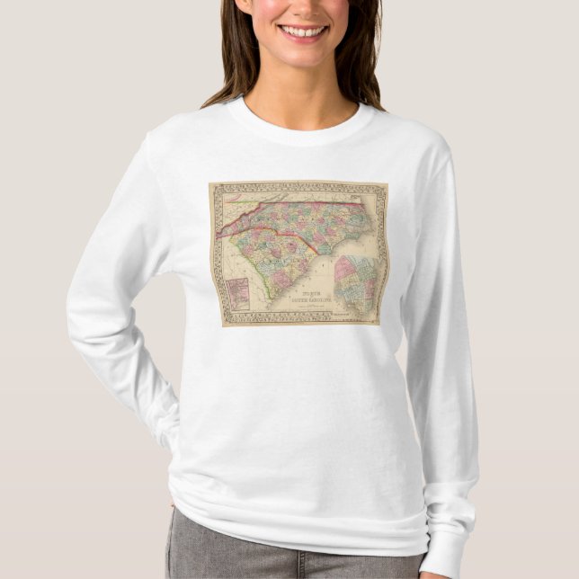N & S Carolina Map by Mitchell T-Shirt (Front)