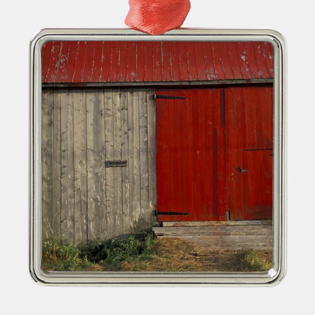 NA, Canada, New Brunswick, Shepody. Red barn Metal Ornament (Front)