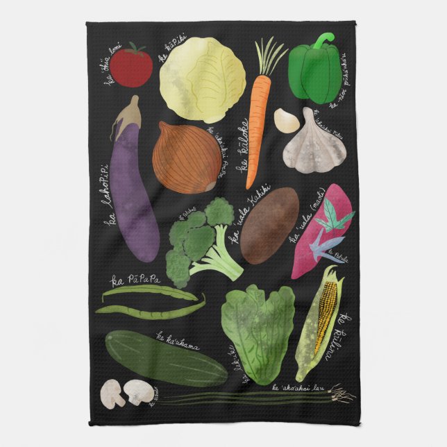 Nā lauGai serviette de cuisine noire (Vertical)