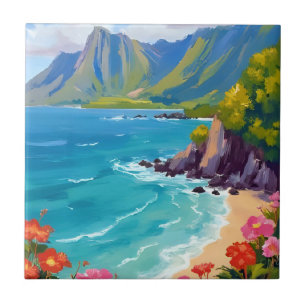 Na Pali Coast Kauai Hawaii Coastline Painting Art Tile