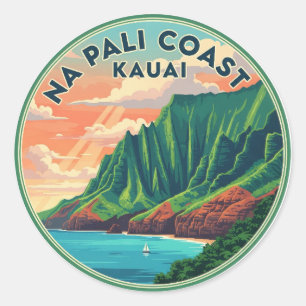 Nā Pali Coast Kauai Hawaii Travel Classic Round Sticker