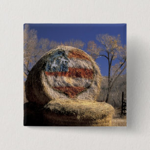 NA, USA, Colorado, Gunnison. Patriotic hay roll 2 Inch Square Button