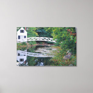 NA, USA, Maine.  Bridge over pond in Somesville. Canvas Print