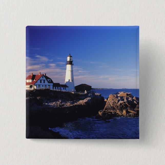 NA, USA, Maine. Portland Head lighthouse. 2 Inch Square Button (Front)