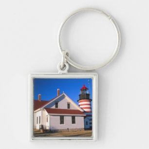 NA, USA, Maine. West Quoddy lighthouse near Keychain