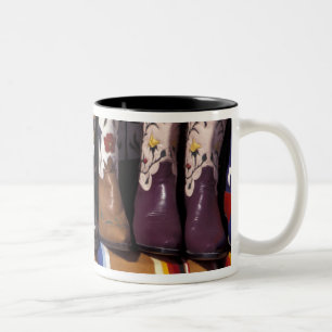NA, USA, New Mexico, Santa Fe. Cowboy boots Two-Tone Coffee Mug