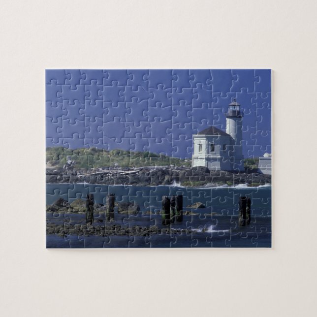 NA, USA, Oregon, Bandon, Coquille Lighthouse Jigsaw Puzzle (Horizontal)