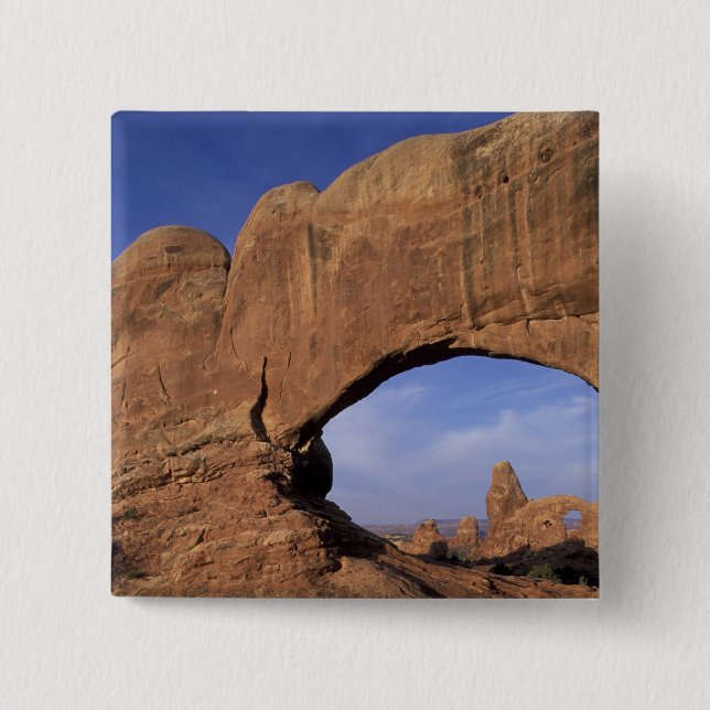 NA, Utah, Arches National Park. Double Arch 2 Inch Square Button (Front)