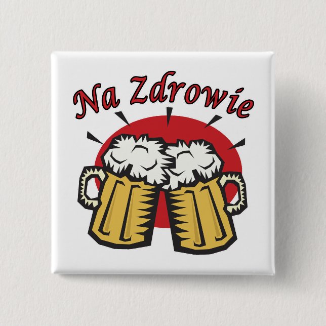 Na Zdrowie Toast With Beer Mugs 2 Inch Square Button (Front)