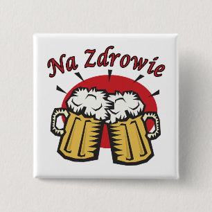 Na Zdrowie Toast With Beer Mugs 2 Inch Square Button