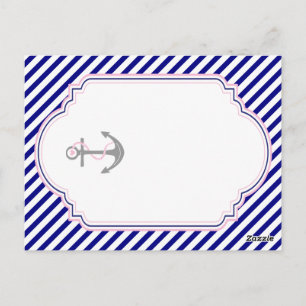 Naby blue, pink nautical wedding table number postcard