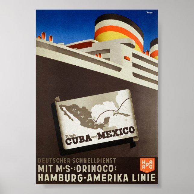 Nach Cuba und Mexico HAPAG Vintage Poster 1935 (Front)