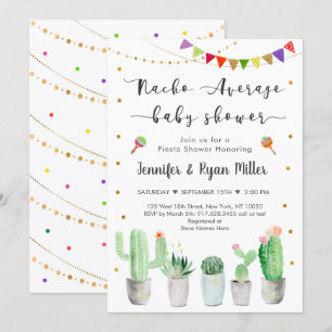 Nacho Average Baby Shower Gold Fiesta Cactus Invitation