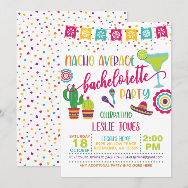 Nacho Average Bachelorette Party Invitation - WH (Front/Back)