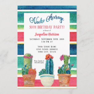 Nacho Average Birthday Party Floral Desert Cactus Invitation