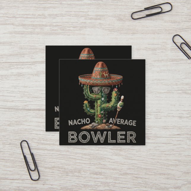 Nacho Average Bowler Fun Square Business Card (Front/Back In Situ)