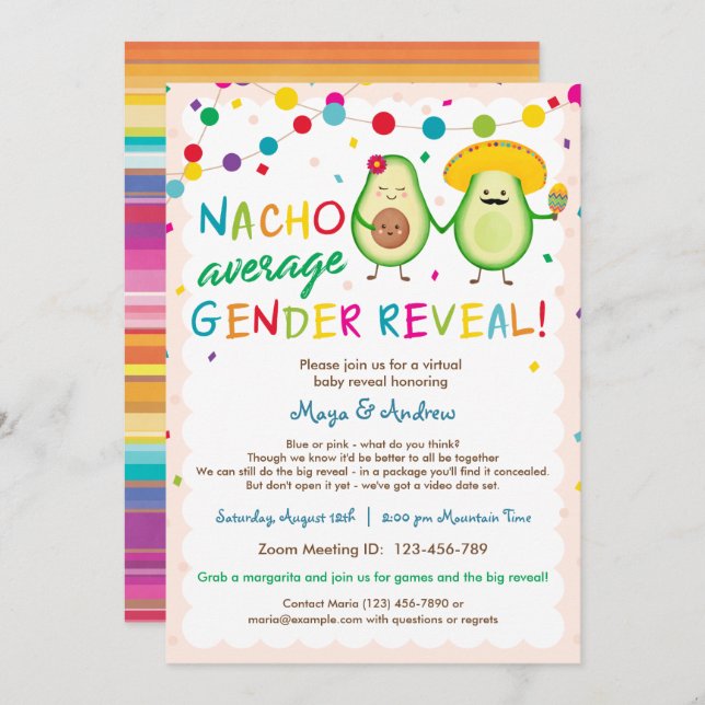Nacho Average Gender Reveal - Virtual Baby Shower Invitation (Front/Back)