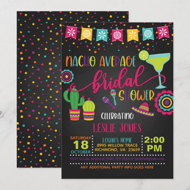 Nacho Invitation de douche nuptiale moyenne - BL (Devant / Derrière)