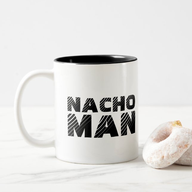 Nacho Man Cheese Chips Nachos Funny Foodie Gift Two-Tone Coffee Mug (With Donut)