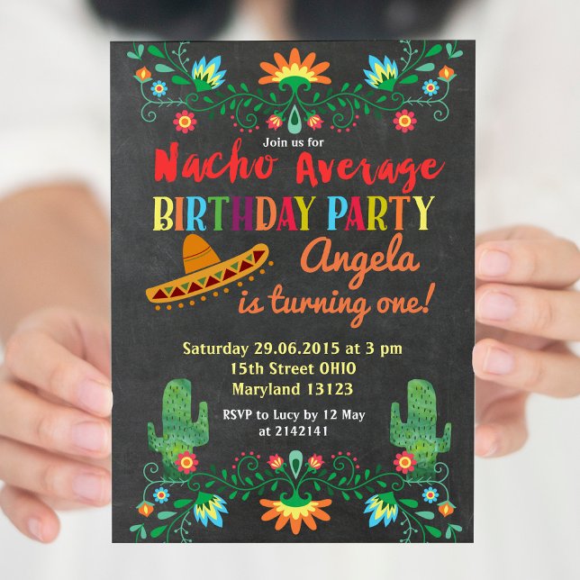 Nacho Moyenne Anniversaire Fête Invitation avec ph (Créateur téléchargé)