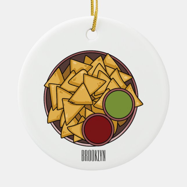 Nachos cartoon illustration  ceramic ornament (Front)