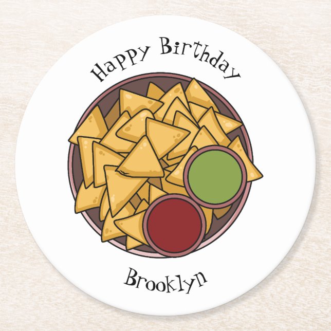 Nachos cartoon illustration  round paper coaster (Front)