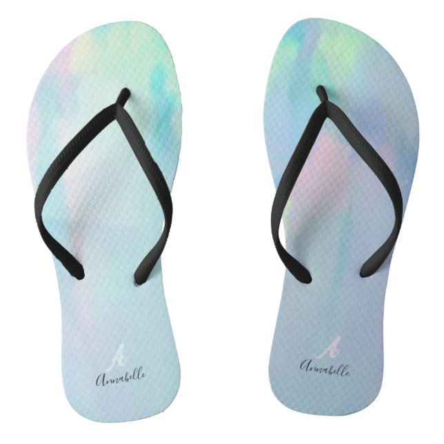 Nacre coastal tropical beautiful cool monogram flip flops (Footbed)