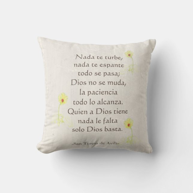 "Nada te turbe" San Teresa di Avila Antique Wood Throw Pillow (Front)