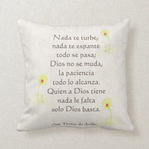 "Nada te turbe" San Teresa di Avila Antique Wood Throw Pillow