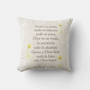 "Nada te turbe" San Teresa di Avila White on White Throw Pillow